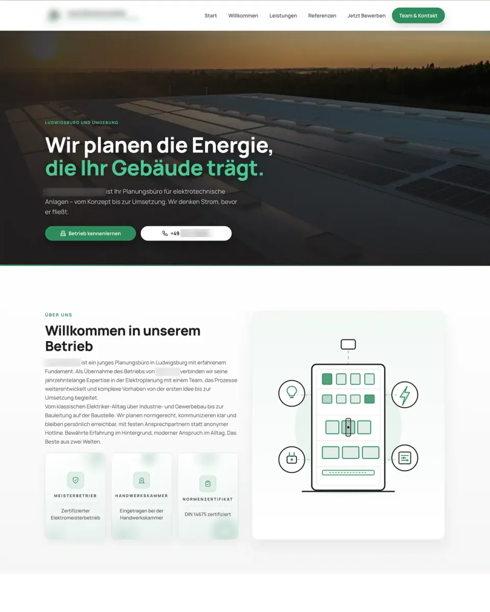Beispiel 1: anonymisierte Kunden-Website aus dem Abo von meischterwerk.de
